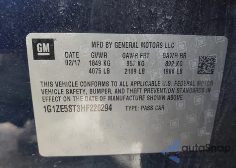 2017 Chevrolet Malibu 1Lt from USA, damaged, VIN 1G1ZE5ST3HF220294